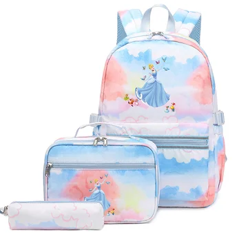 3 Adet / takım Disney Kar Beyaz Prenses Sırt Çantası Renkli Çanta Erkek Kız Okul çantaları Genç Öğrenci Öğle Yemeği Çantası ile Seyahat Mochilas