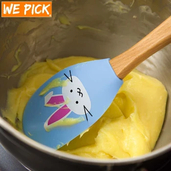 WePick Pişirme 1 ADET Karikatür Kazıyıcı Ahşap Saplı Mutfak Fondan Kek Krem Spatula Silikon Tereyağı Kazıyıcı Pişirme Aracı