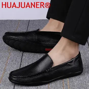 2023 Yüksek Kaliteli erkek ayakkabıları moda makosen ayakkabılar Erkekler Rahat Hakiki Deri Erkek Moccasins Rahat sürüş ayakkabısı Erkekler Yumuşak Daireler Erkek