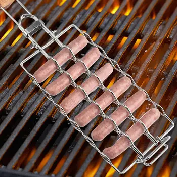 Sosis Barbekü Net 304 Paslanmaz Çelik BARBEKÜ Mısır ızgara Raf Katlanabilir barbekü aleti Barbekü Net Aracı Açık Pişirme için