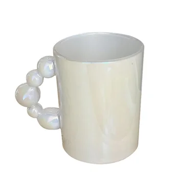 350ml İnci Kolu Renkli Şeffaf cam kahve fincanı İsıya dayanıklı süt kupası Kullanımlık Tatlı Düğün Cam Kabarcık çay bardağı