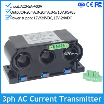3ph AC Akım Verici 4-20mA 0-20mA 0-5V 10V RS485 Çıkış 3 fazlı Akım Karşılıklı Sensör Delikli Hall Akım Dönüştürücü