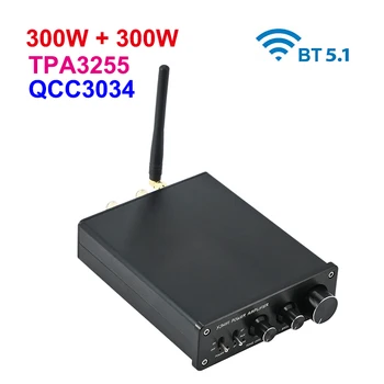 300 W + 300 W TPA3255 Bluetooth QCC3034 APTX-HD güç amplifikatörü 2.0 CH Stereo Ekolayzır PCM5102A HiFi Ses AMP 24V10A