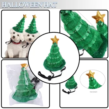 1 Adet Yeşil dokunmamış Kumaş Noel Ağacı Şapka Köpek Kedi Kostümleri Şapka Sıcak Pet Kostüm Cadılar Bayramı Noel Giysileri Evcil Hayvan Giysileri