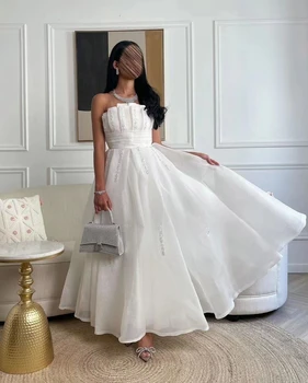 AsaNagi Beyaz Organze Abiye Boncuk Straplez Kat Uzunlukta Kadınlar Örgün Parti Elbise 2023 vestidos de festa