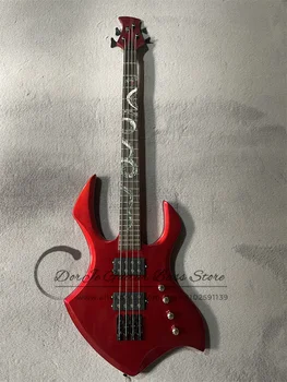 4 Dizeleri Bas Gitar Metal Kırmızı Gövde Gülağacı klavye Yılan Kakma Sabit Köprü Siyah Tuner HH Manyetikler