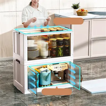 modern Plastik Mutfak Dolabı Ev Mobilya Zemin Çok katmanlı Katlanabilir depolama dolabı yemek Odası Çok Fonksiyonlu saklama kutusu Z