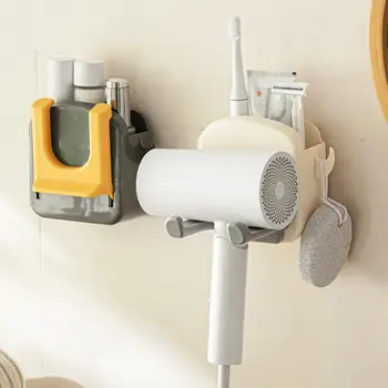 Duvara Monte Saç Kurutma Makinesi Tutucu Banyo Rafı Sondaj Olmadan Plastik Saç Kurutma Makinesi Standı Banyo Organizatör Katlanabilir Braketi