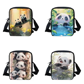 Belıdome Komik Panda Sanat Desen Çocuklar için Crossbody Çanta Okul Çantaları Kız Kadın askılı çanta Rahat seyahat omuz çantası 2023