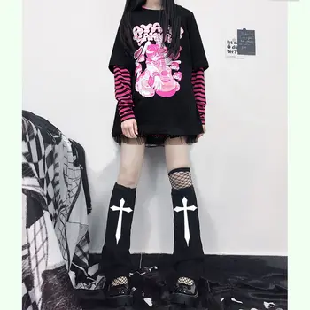 Örme Çorap Kadınlar için JK Japon Siyah Buzağı Kapakları Harajuku bacak ısıtıcıları İnce Çapraz Punk Baharatlı Kızlar Bacak Kapakları bot paçaları
