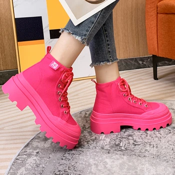 Kadın ayakkabısı 2023 Sıcak Satış Kış Orta Buzağı bayan Botları Düz Renk Yuvarlak Ayak Akın Lace Up Orta Topuk Su Geçirmez Ayakkabı Kadın