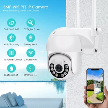 4K 5MP Akıllı Wifi PTZ Kamera Ses CCTV Gözetim Kamera 5x Dijital Zoom AI İnsan Algılama IP Kamera Güvenlik Koruma