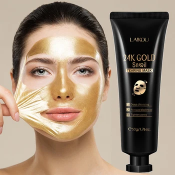 Laıkou 24K Altın Folyo Salyangoz Yırtılma Maskesi soyma maskesi Derin Temizlik Gözenek Temizleme Siyah Nokta Kaldırmak Sıkın Gözenek Nemlendirici Cilt