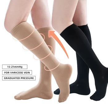 15-21mmHg Diz Yüksek Tıbbi Sıkıştırma Buzağı Çorap Unisex Mezun Varisli Damarlar için Destek Ödem Uçuş Çorap Kapalı Ayak
