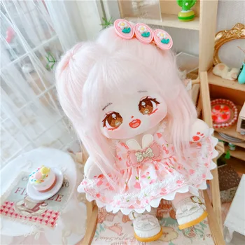 Kawaii Kiraz Etek Idol Kız Bebek için 20cm Sevimli Dolması Pembe Peluş Bebek Oyuncak Elbise Takım Elbise Aksesuarı Anime Yumuşak Çocuk Oyuncakları Hediyeler