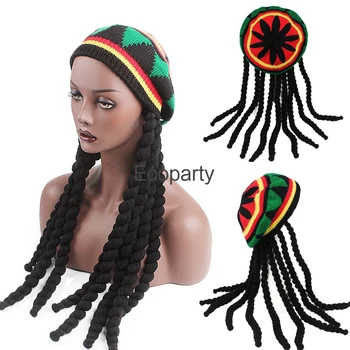 Yetişkin Hippi Cosplay Bere Dreadlock Peruk Jamaikalı Rasta Şapka Bob Marley Karayip Fantezi Örme Şapka noel hediyesi Kadınlar İçin