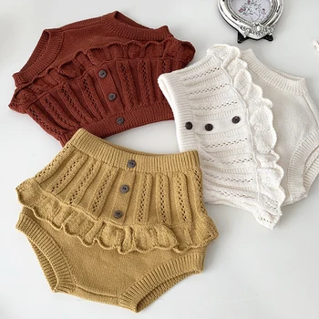 Yeni Sonbahar Bebek Giysileri Toddler Kız Örgü Şort 0-4Yrs Örgü Bebek Şort fırfırlı çamaşır Bebek Fırfır Şort Çocuk Giyim