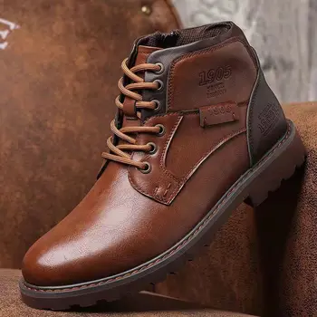 Erkek botları Martens Rahat artı boyutu fermuar kısa çizmeler erkek sonbahar / Kış yüksek üstleri Vintage iş çizmeleri