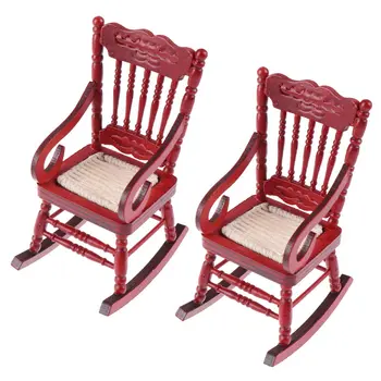 2 Adet 1:12 Oyuncak Minyatür Mobilya Ahşap sallanan sandalyeler Oyuncak Aksesuarları Bebek seramik karo Kırmızı