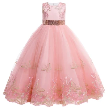 MODX çocuk elbise Prenses Kız Kelebek dantel işlemeli çiçek uzun elbise Yılbaşı Topu Parti Boncuklu Jakarlı Elbise