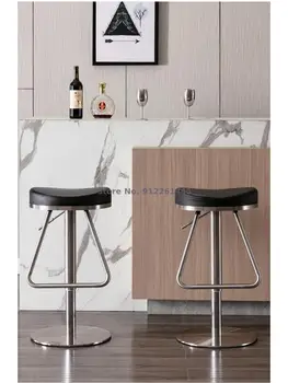 Paslanmaz çelik bar sandalyesi yerli ışık lüks bar sandalyesi kaldırma deri bar sandalyesi kasiyer modern basit döner yüksek tabure