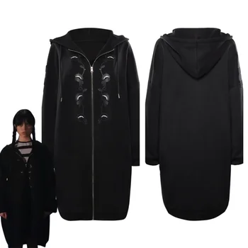 Çarşamba Addams Ceket Çarşamba Cosplay Kostüm Uzun Ceket Kıyafetler Cadılar Bayramı Karnaval Parti Elbise Yetişkin Bayanlar Kadınlar İçin Çocuklar