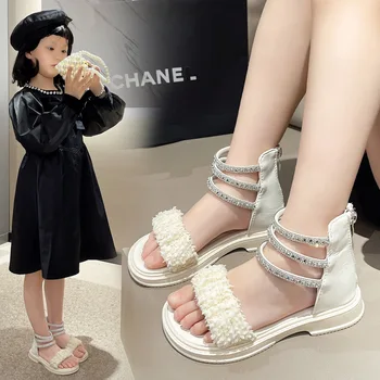 Yeni Çocuk Sandalet Kızlar için 2023 Gladyatör Taklidi Düz Plaj Çocuk Ayakkabı Prenses Kız Sandalet Çocuk Yaz Ayakkabı 3-12