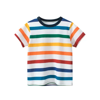 Yaz Çocuk T-shirt Moda Çocuk Giyim Renk Çizgili Bebek Erkek T-shirt Kızlar İçin kısa kollu tişört 2-6Year Çocuk Üst