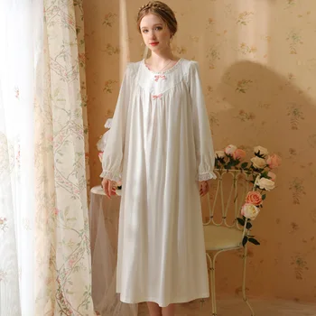 Pamuklu Gecelikler Kadınlar İçin Uzun Kollu gece elbisesi Büyük Boy Gevşek Beyaz Gecelik Bayan Kıyafeti Gecelik