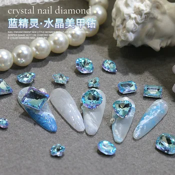 20 adet Glitter Mavi Peri Tırnak Rhinestones Takılar Lüks Parlak Kristal Sivri Taşlar Karışık Şekil Nail Art Dekorasyon Aksesuarları