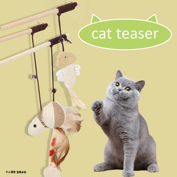 1 Adet Geri Çekilebilir Kedi Tüy oyuncak seti Geri Çekilebilir Kedi Değnek Oyuncaklar Ve Yedek Teaser Çan Yedekler Kedi Oyuncak Kapalı Kediler İçin