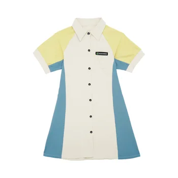 Çocuklar Genç Colorblock Midi Gömlek Elbise Çocuk Kız Moda Yaz Casual Flare Düğmeli Elbiseler Giyim
