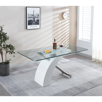 Dikdörtgen Cam Üst Yemek Masası, Ev için Modern Tasarım Dikdörtgen Oda Masası (Siyah veya Beyaz)