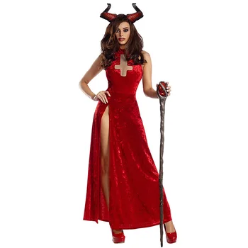 Cadılar bayramı Cosplay Kostüm Sıcak Cehennem Messenger Boğa Şeytan Kral Kostüm Rahibe Oyun Prenses Elbise Kadın Seksi Canavar Rahip Vestidos