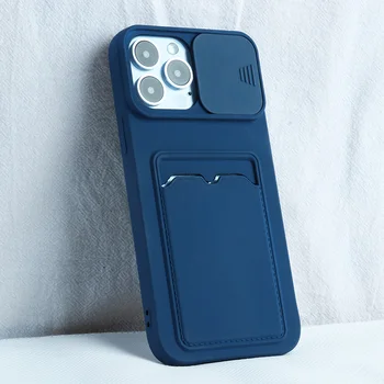 Iphone 14 12 11 13 Pro Max X XR XS 6 7 8 Artı Slayt Kamera Koruma Cüzdan Tutucu kart çantası Telefon Yumuşak Silikon Kapak