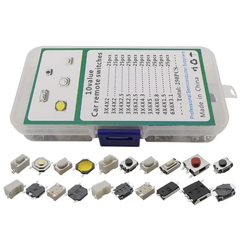 250 Adet / kutu 10 Modelleri Mikro Anlık Düğme Dokunmatik Anahtarı Çeşitler Kiti Araba Uzaktan Kumanda SMD Dokunsal basmalı düğme anahtarı Kiti