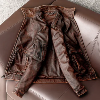 Ilkbahar Ve Sonbahar Yeni Hakiki Deri Ceket Erkekler Vintage İnek Derisi Ceket Rahat Erkek Uçuş Takım Elbise Giyim Boyutu S-5XL