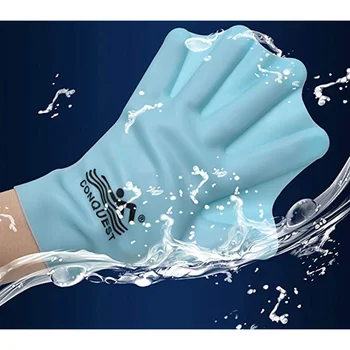 1 Çift Silikon yüzme eldivenleri Perdeli Su Fit Eğitim Eldivenleri Kürek dalış eldiveni El Web (Yetişkin, Gök Mavisi)