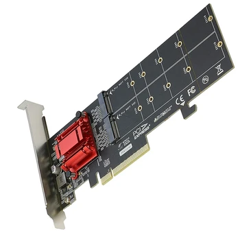 Çift NVMe PCIe Adaptörü, M. 2 NVMe SSD PCI-E 3. 1X8/X16 Kart Desteği M. 2 (M Anahtar) NVMe SSD 22110/2280/2260/2242