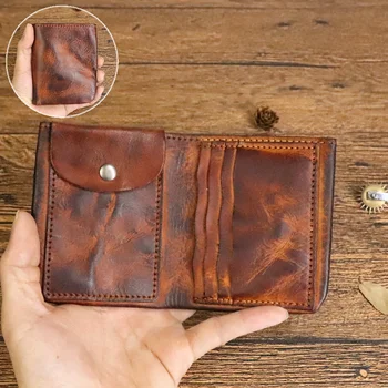 Japon İnek Derisi erkek Moda Sıfır Cüzdan Katmanlı Sebze Tabaklanmış Deri Kısa Büyük Para Klip Kat kart çantası