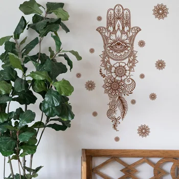 Mandala Palm Lotus Duvar Sticker Yatak Odası Oturma Odası Yemek Odası Ev Dekorasyon PVC Duvar Güzelleştirme Kendinden Yapışkanlı Çiçekler