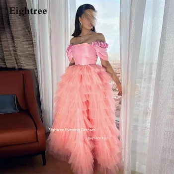 Eightree Pembe Abiye Vintage Kapalı Omuz Tül Fırfır Katmanlı Vestidos De Fiesta Elegantes Para Mujer 2023 Parti Elbise
