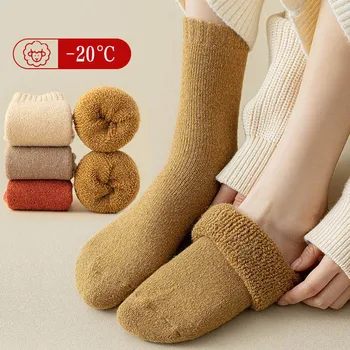 2023 Kış Yün Çorap Kadın Kalınlaşmış Örme Termal Kaşmir Havlu döngü Çorap Düz Renk Kadın zemin halısı Kar Çorapları