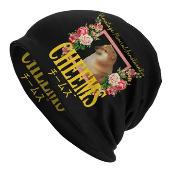 Cheems Vintage Çiçek Estetik Skullies Beanies Caps Unisex Kış Sıcak örgü şapka Shiba Inu Meme Kaput Şapka Açık Kayak Kap