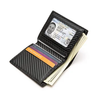 Özel Karbon Fiber Kredi kart tutucu İnce cüzdan Para Klip Çanta Erkek deri cüzdan Fotoğraflı KİMLİK Penceresi ve Bölme Yeni 2023