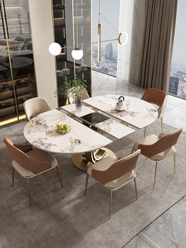 Lüks yemek masası, modern, basit, çok fonksiyonlu, geri çekilebilir yuvarlak masa, döner masa, ev eliptik katlanır yemek