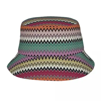 Renkli Zig Zag Chevron Kova Şapka Erkekler Kadınlar için Baskı Bohemian Geometrik Yaz Seyahat Plaj Bohemian Geometrik Balıkçı Kap