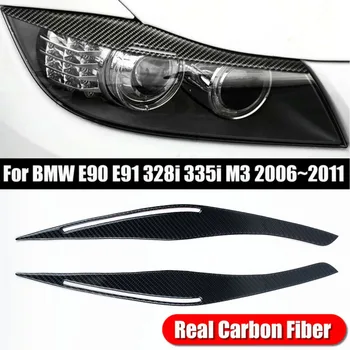 2x Araba Farlar Kaş Göz Kapağı Trim Kapakları ABS Karbon Fiber Göz alıcı BMW E90, E91, 328i, 335i 2009-2012
