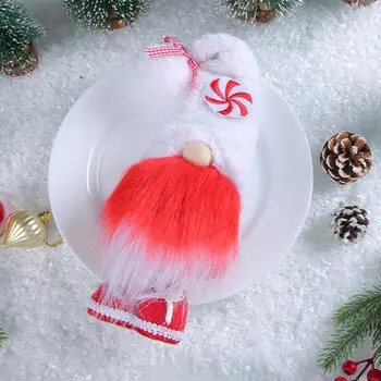 Meçhul Gnome Dolması Süs Gnome Bebek baston şeker El Yapımı Noel Gnome Bebek Sevimli Peluş Süsler Masaüstü Bilgisayarlar için