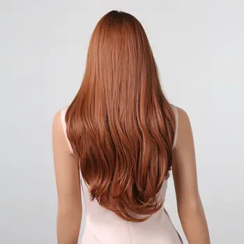 Turuncu Dantel Ön sentetik peruk Kadınlar için Uzun Düz Orta Bölünmüş Saç Doğal Dantel Peruk Günlük Kullanım Parti Yüksek Sıcaklık